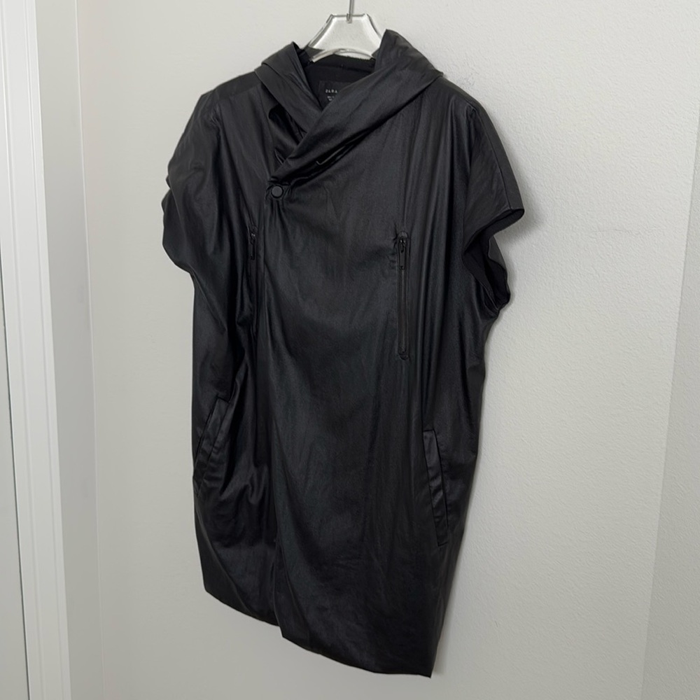 ZARA Black Faux Leather short sleeve Jacket Sz L